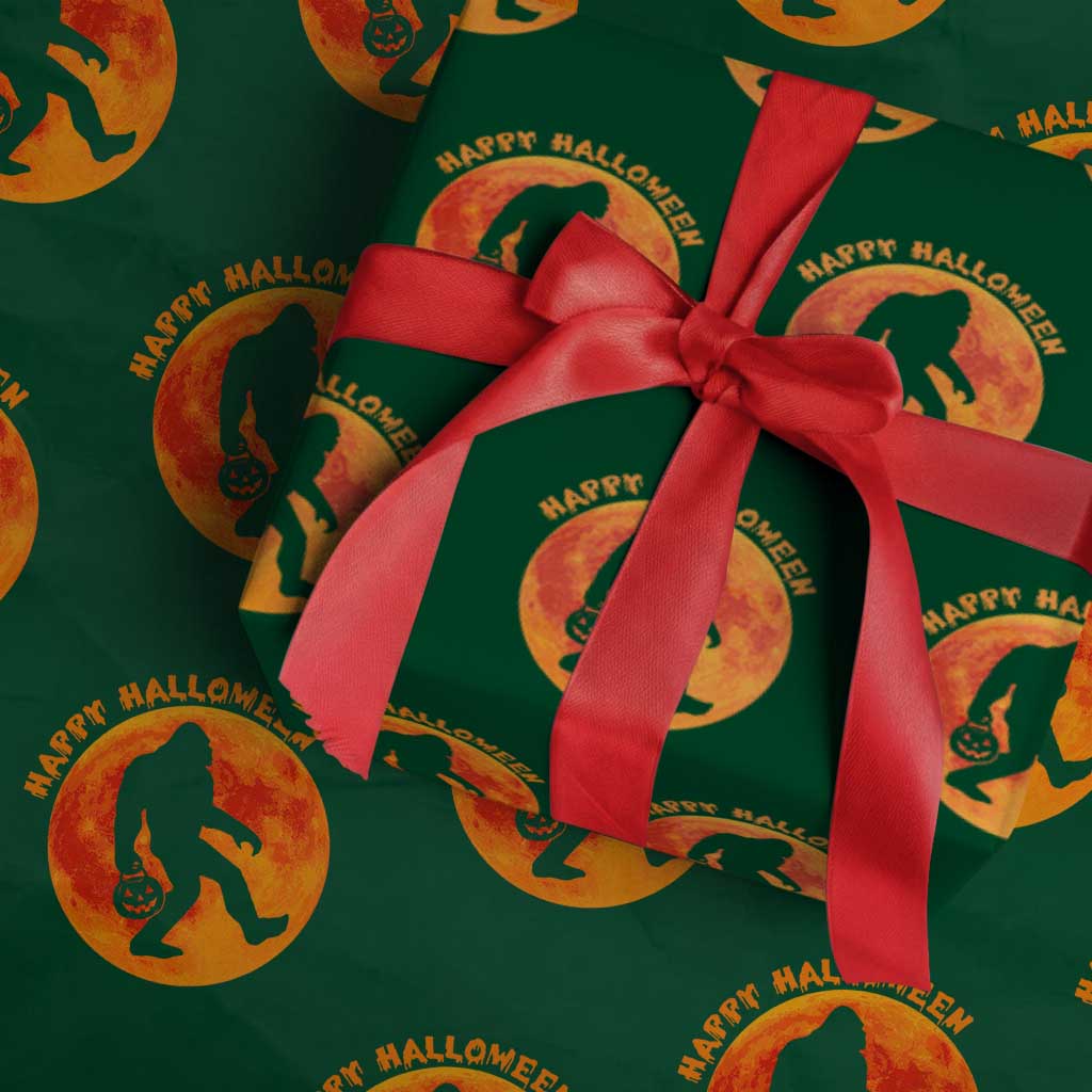 Funny Halloween Bigfoot Wrapping Paper Roll Sasquatch Full Moon Jack O Lantern - Wonder Print Shop