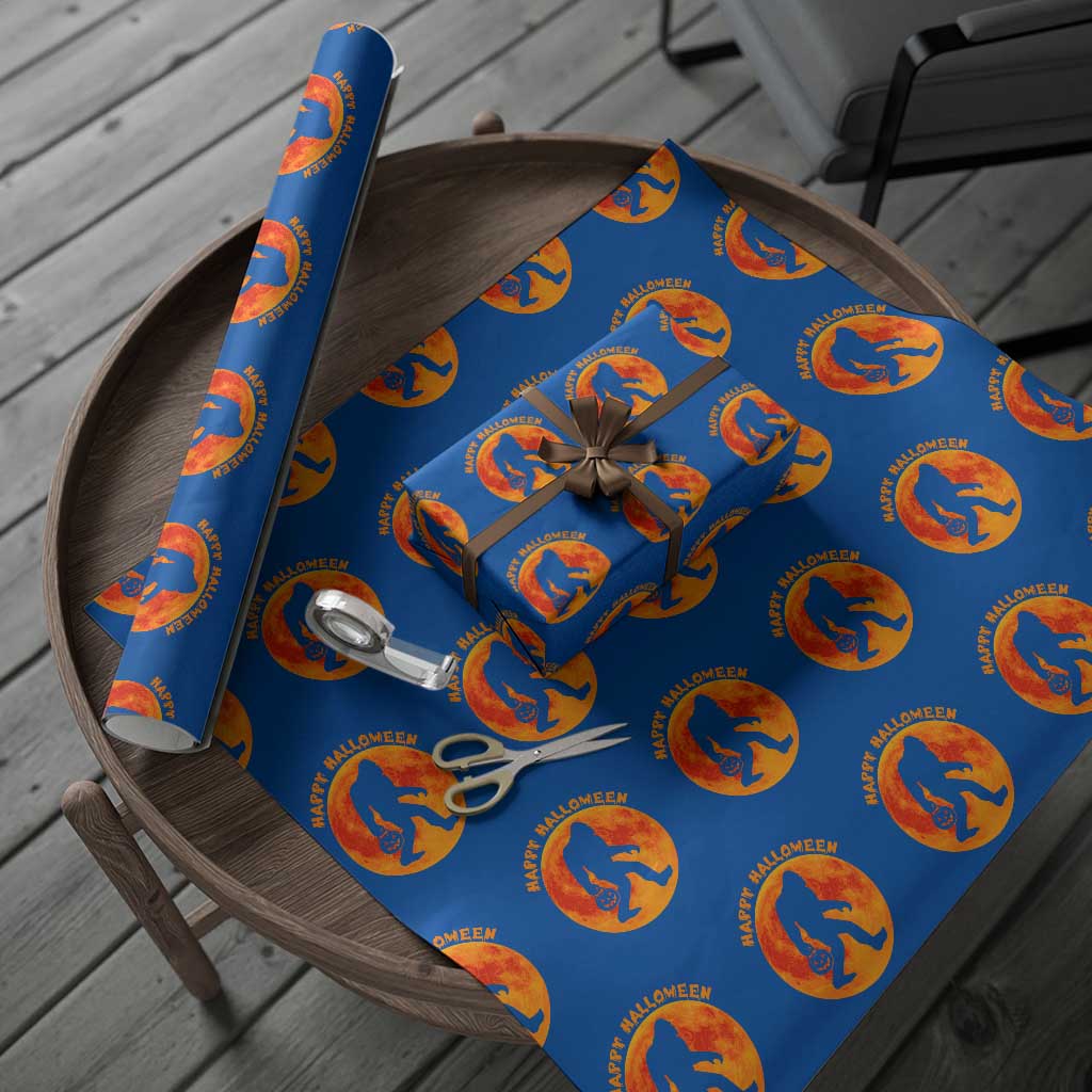 Funny Halloween Bigfoot Wrapping Paper Roll Sasquatch Full Moon Jack O Lantern - Wonder Print Shop