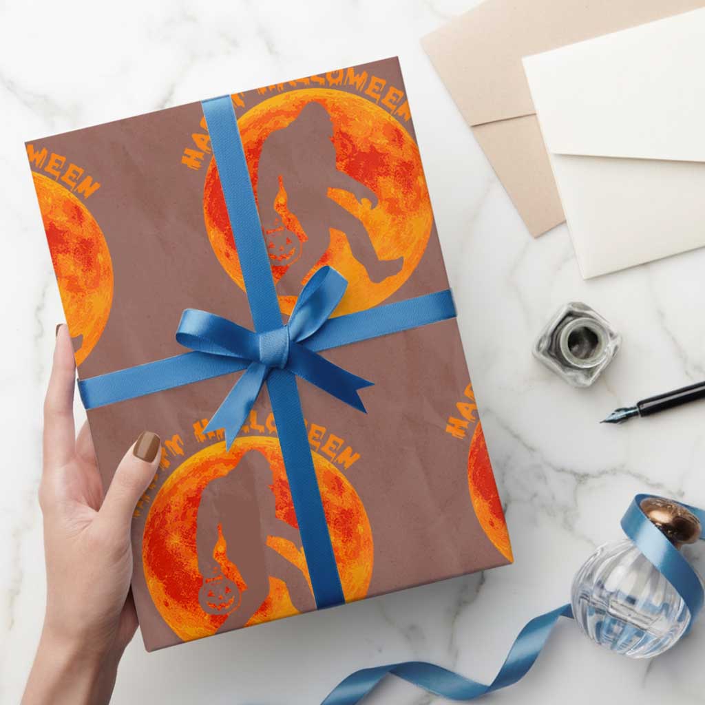 Funny Halloween Bigfoot Wrapping Paper Roll Sasquatch Full Moon Jack O Lantern - Wonder Print Shop