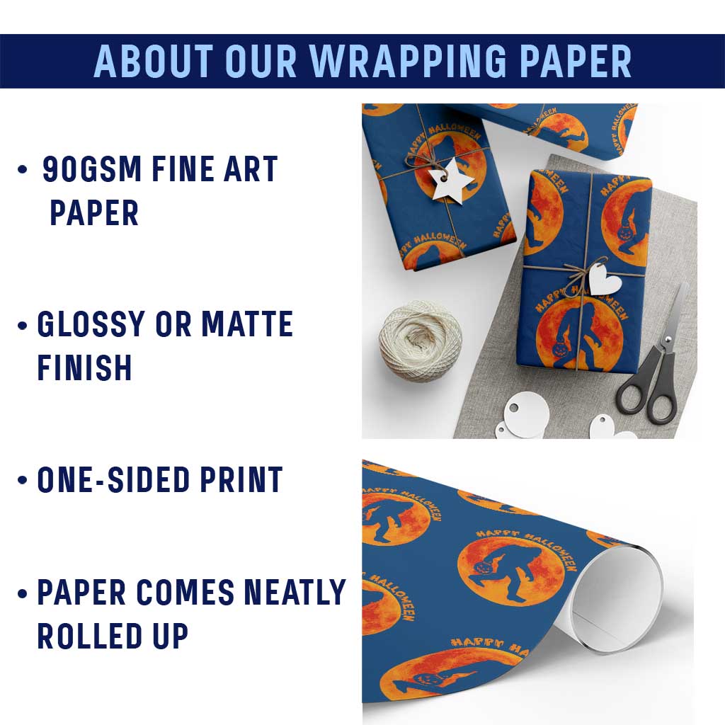 Funny Halloween Bigfoot Wrapping Paper Roll Sasquatch Full Moon Jack O Lantern - Wonder Print Shop