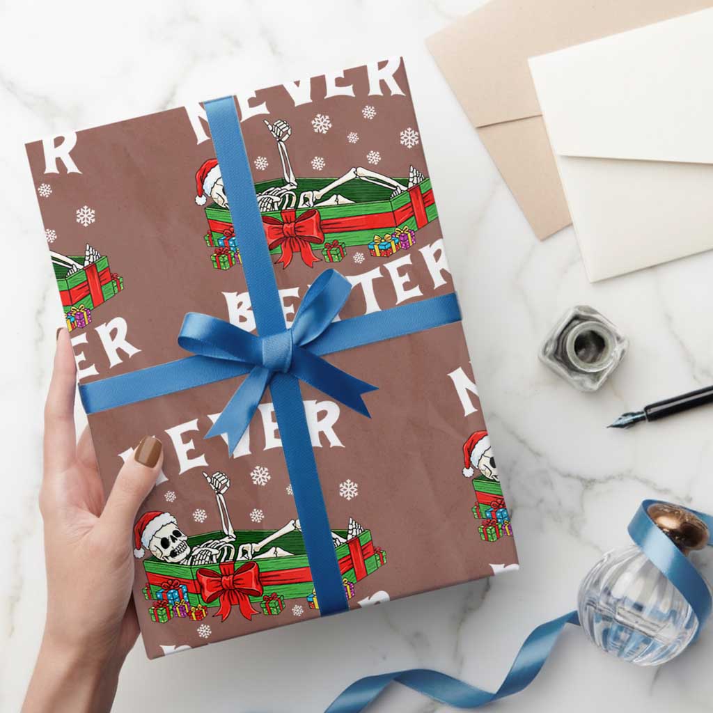 Funny Halloween Christmas Never Better Wrapping Paper Roll Xmas Skeleton Coffin - Wonder Print Shop