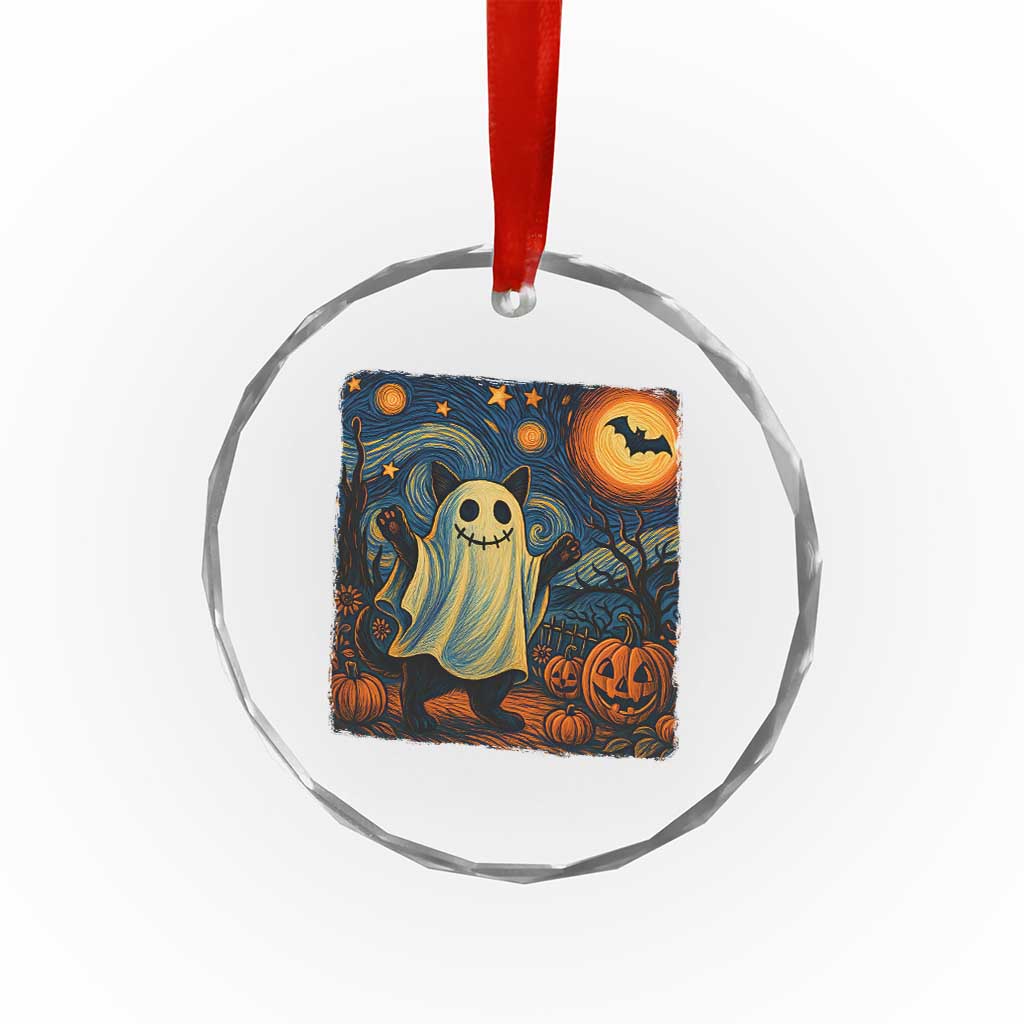 Funny Halloween Ghost Cat Crystal Glass Ornament Starry Night Van Gogh Cat Lover Gifts TS10