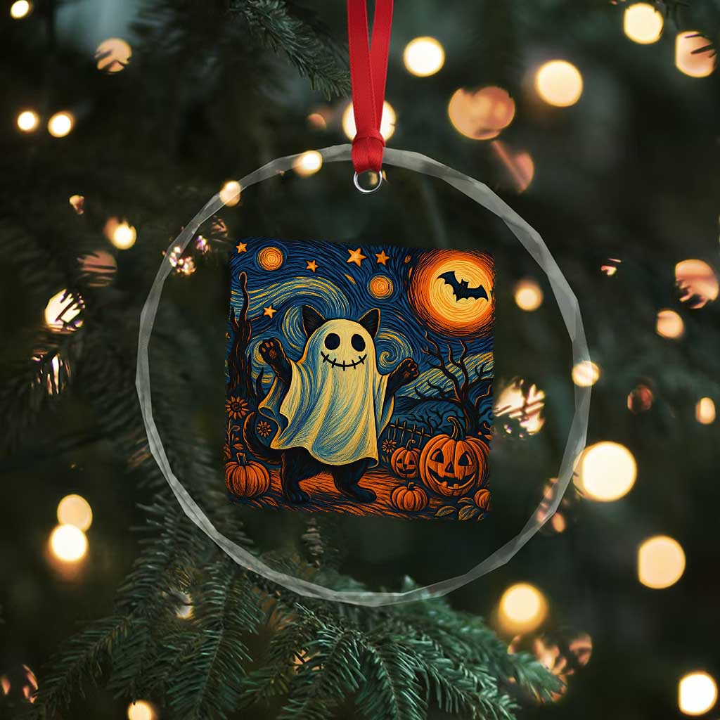 Funny Halloween Ghost Cat Crystal Glass Ornament Starry Night Van Gogh Cat Lover Gifts TS10