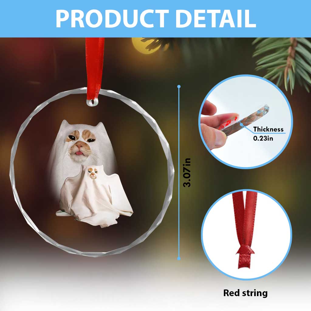 Funny Halloween Ghost Cat Meme Crystal Glass Ornament TS10