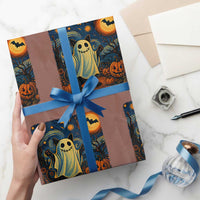 Funny Halloween Ghost Cat Wrapping Paper Roll Starry Night Van Gogh Cat Lover Gifts - Wonder Print Shop