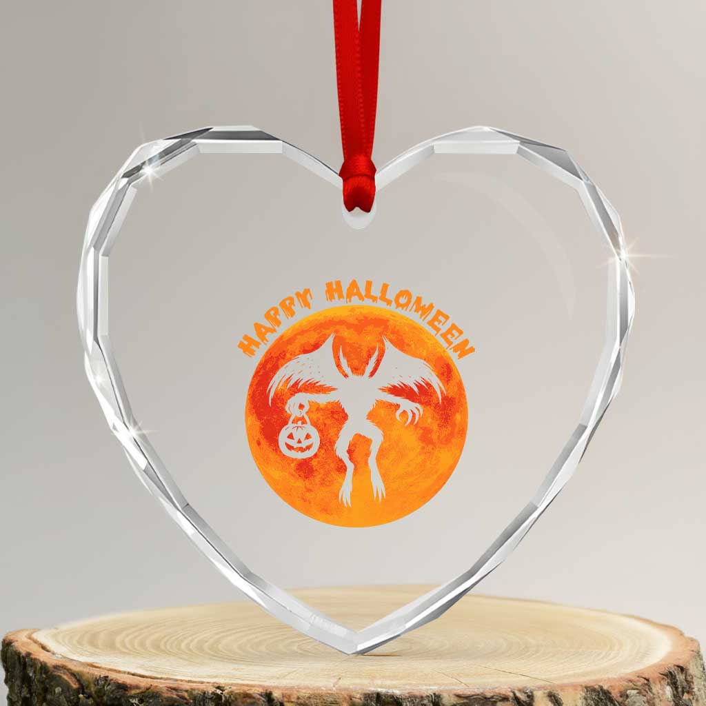 Funny Halloween Mothman Cryptid Creatures Heart Crystal Glass Ornament - Wonder Print Shop