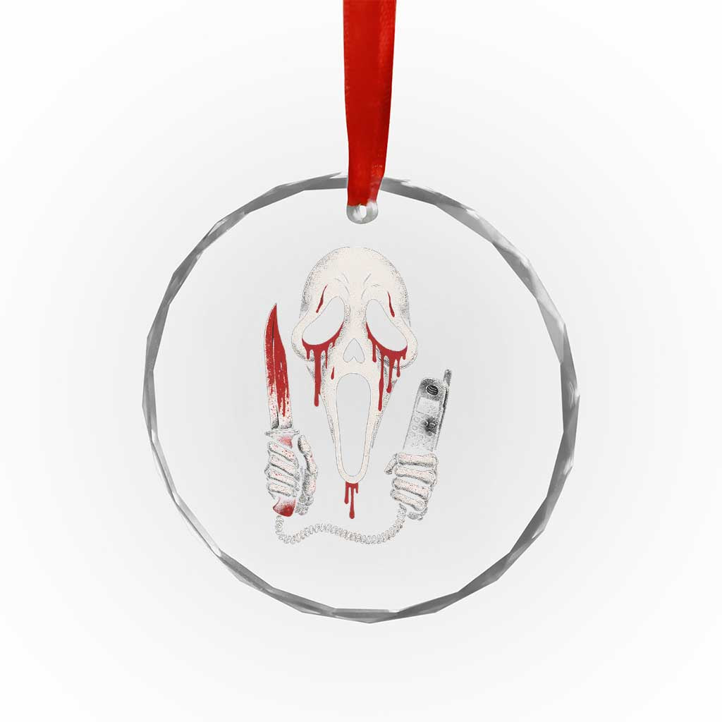 Funny Halloween Scary Face Ghost Crystal Glass Ornament Horror Slasher Bloody Knife - Wonder Print Shop