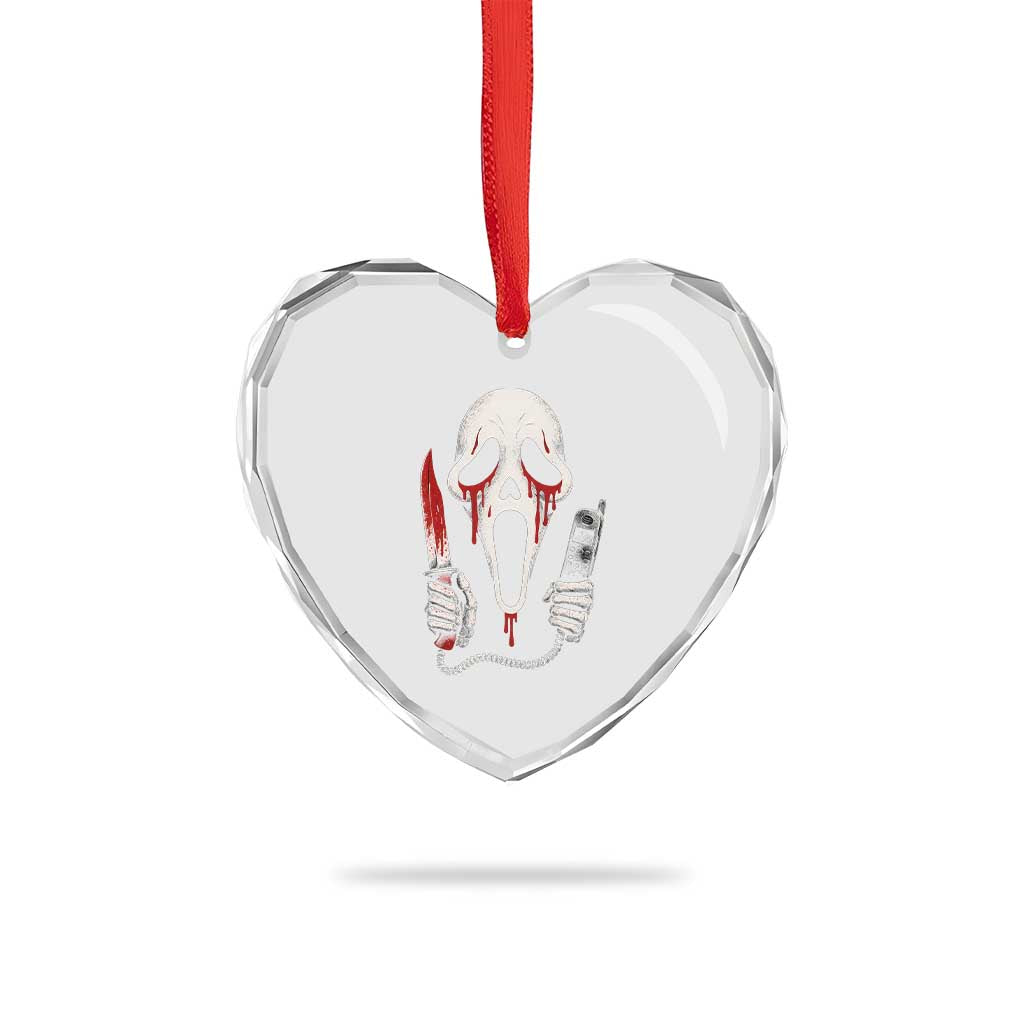 Funny Halloween Scary Face Ghost Heart Crystal Glass Ornament Horror Slasher Bloody Knife - Wonder Print Shop