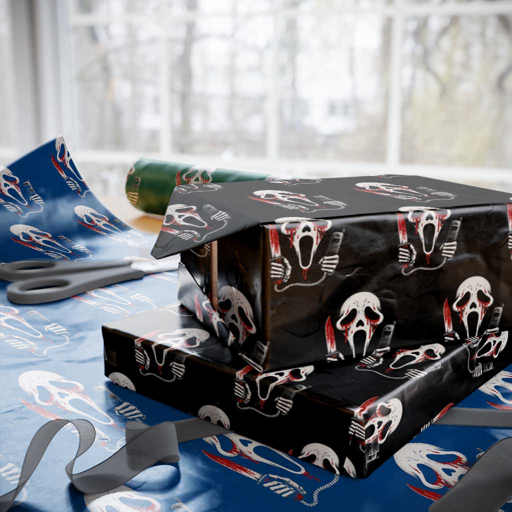 Funny Halloween Scary Face Ghost Wrapping Paper Roll Horror Slasher Bloody Knife - Wonder Print Shop