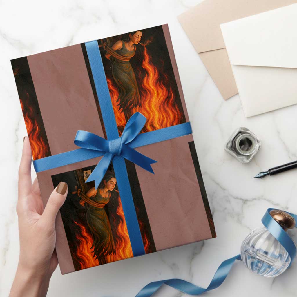 Funny Halloween Witch Wrapping Paper Roll Witch Lighting Cigarette With Flames Occult Unholy - Wonder Print Shop
