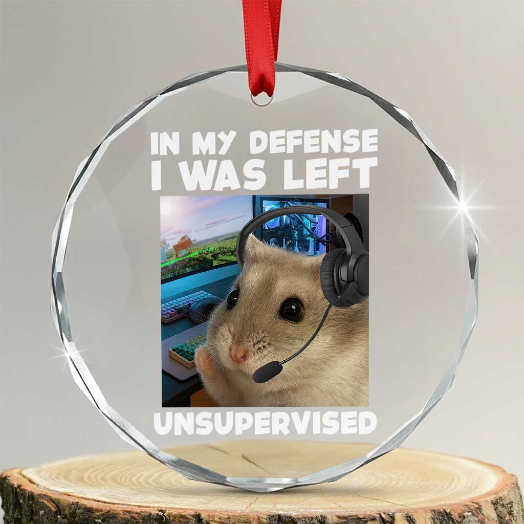Funny Hamster Gamer Crystal Glass Ornament In My Defense I Was Left Unsupervised - Wonder Print Shop
