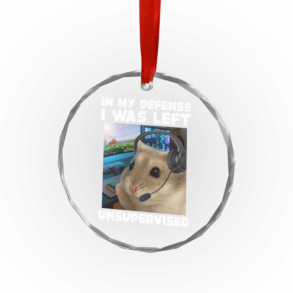 Funny Hamster Gamer Crystal Glass Ornament In My Defense I Was Left Unsupervised - Wonder Print Shop
