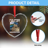 Funny Hamster Gamer Heart Crystal Glass Ornament In My Defense I Was Left Unsupervised - Wonder Print Shop
