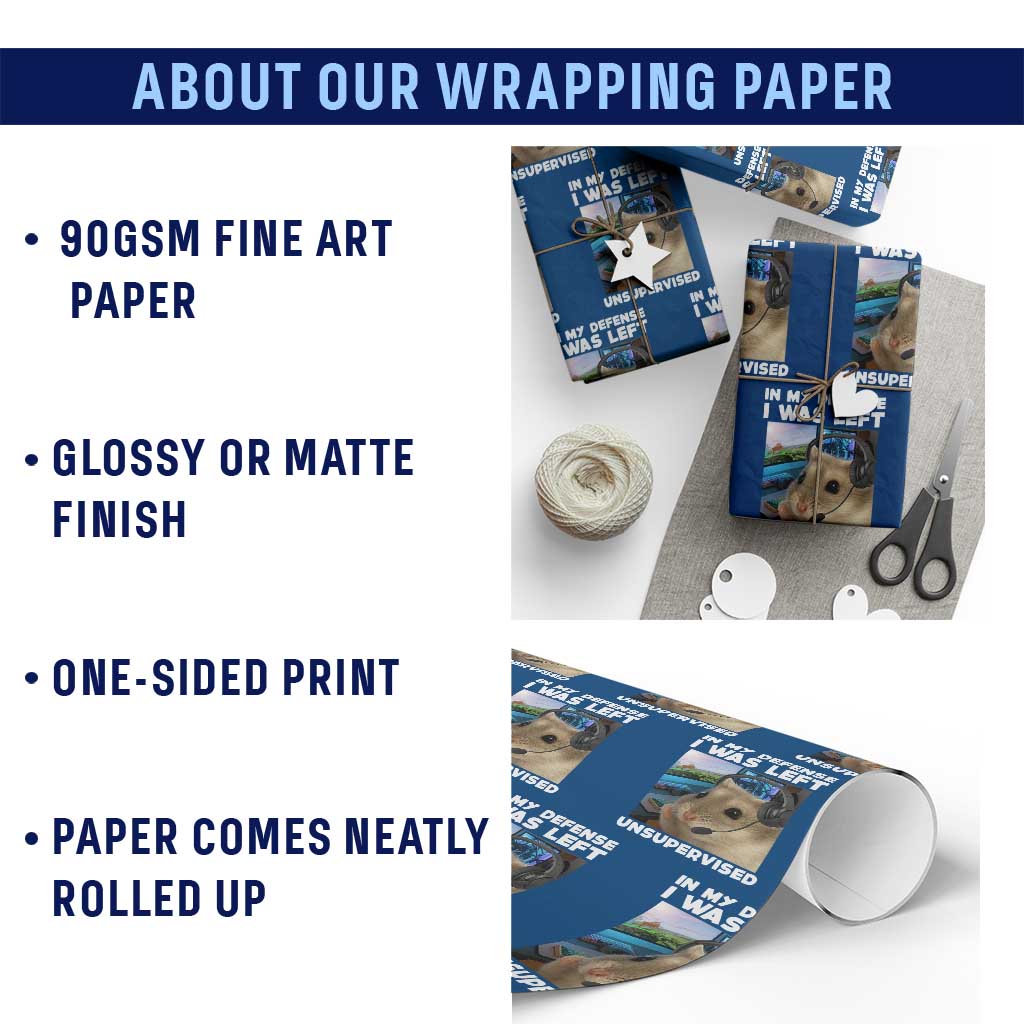 Funny Hamster Gamer Wrapping Paper Roll In My Defense I Was Left Unsupervised - Wonder Print Shop