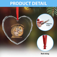 Funny Hamster This Is How I Roll Heart Crystal Glass Ornament Cute Rodent Wheel Meme