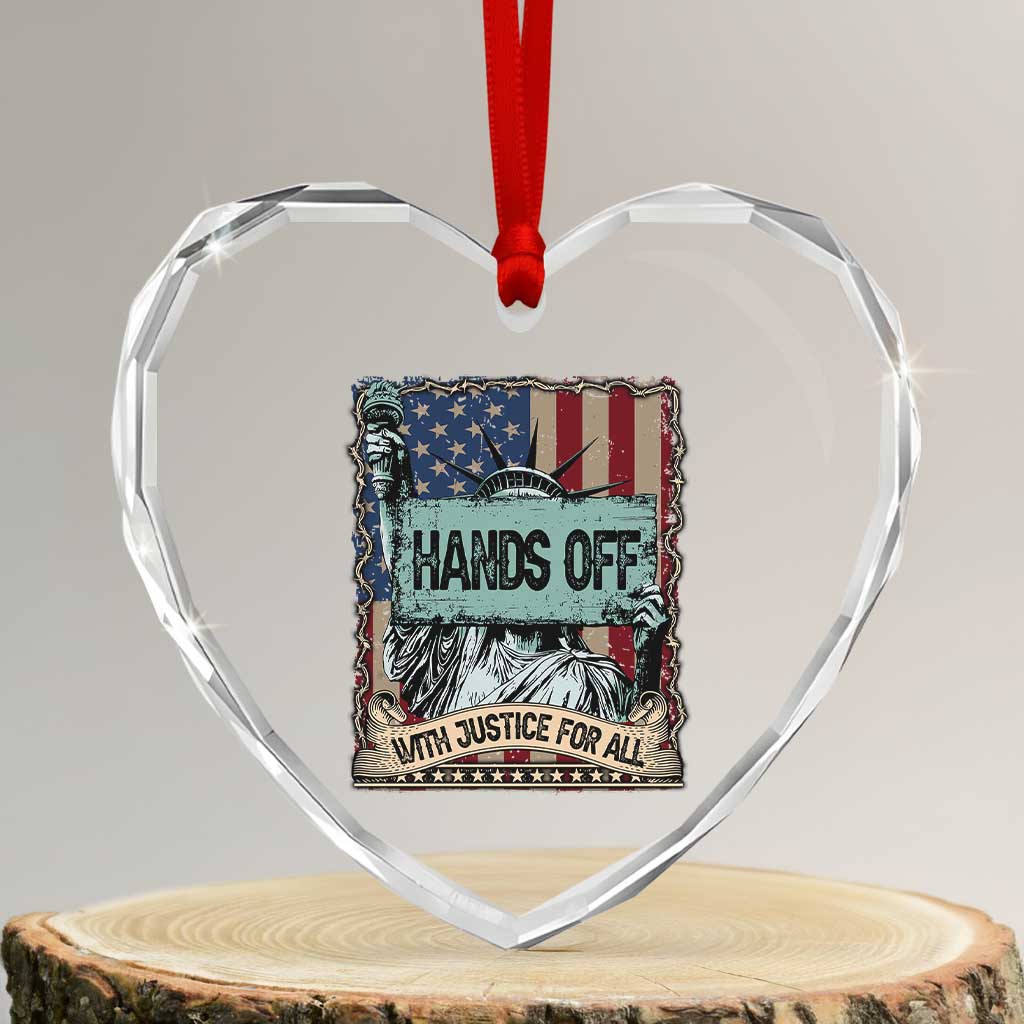 Funny Hands Off With Justice For All Heart Crystal Glass Ornament Statue Of Liberty American Flag - Wonder Print Shop