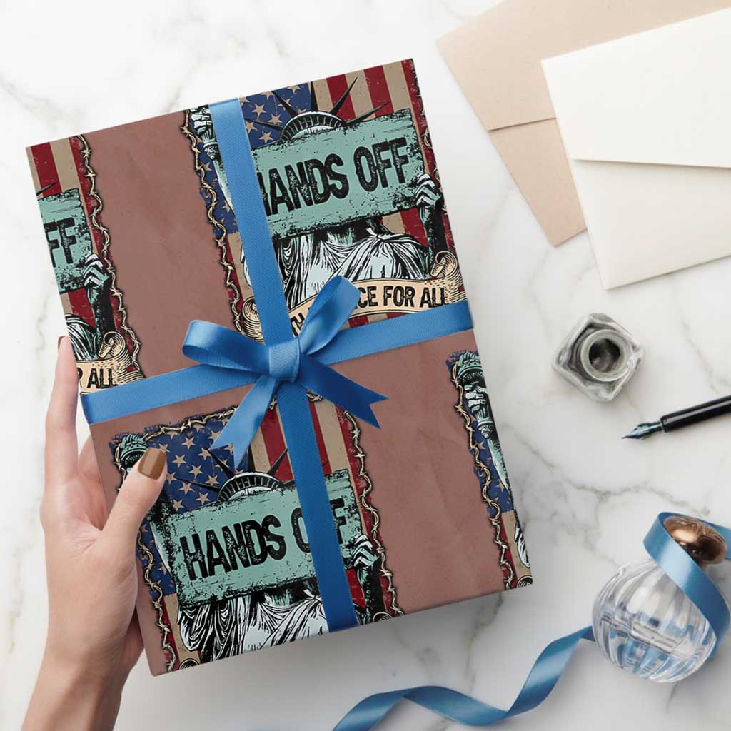Funny Hands Off With Justice For All Wrapping Paper Roll Statue Of Liberty American Flag - Wonder Print Shop