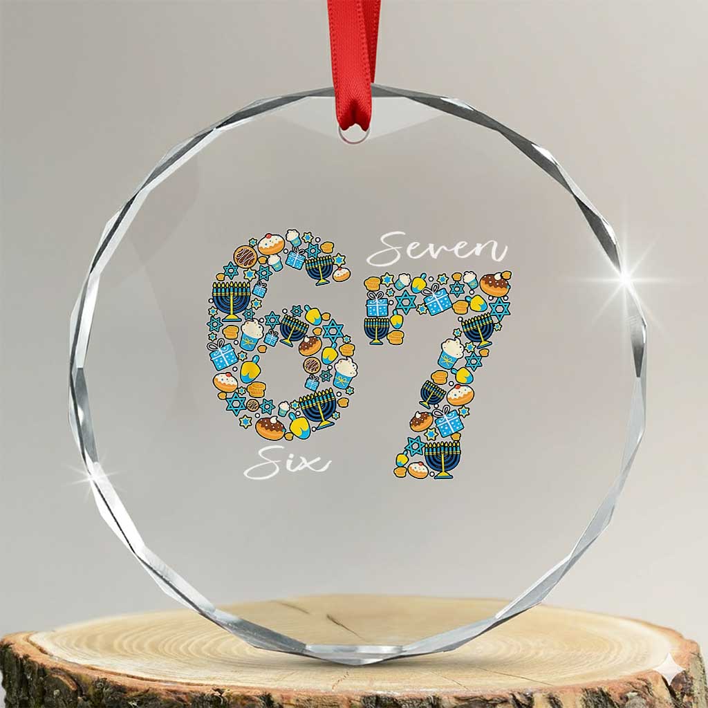 Funny Hanukkah 67 Crystal Glass Ornament Six Seven Meme Chanukah Dreidel Gelt Star Of David - Wonder Print Shop