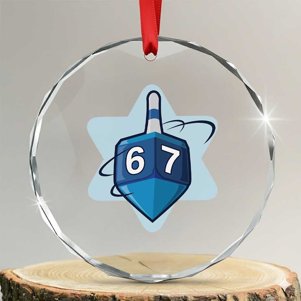 Funny Hanukkah 67 Crystal Glass Ornament Six Seven Meme Dreidel Star Of David - Wonder Print Shop