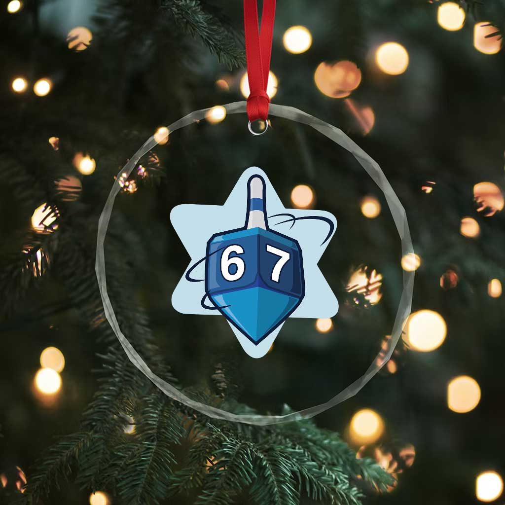 Funny Hanukkah 67 Crystal Glass Ornament Six Seven Meme Dreidel Star Of David - Wonder Print Shop