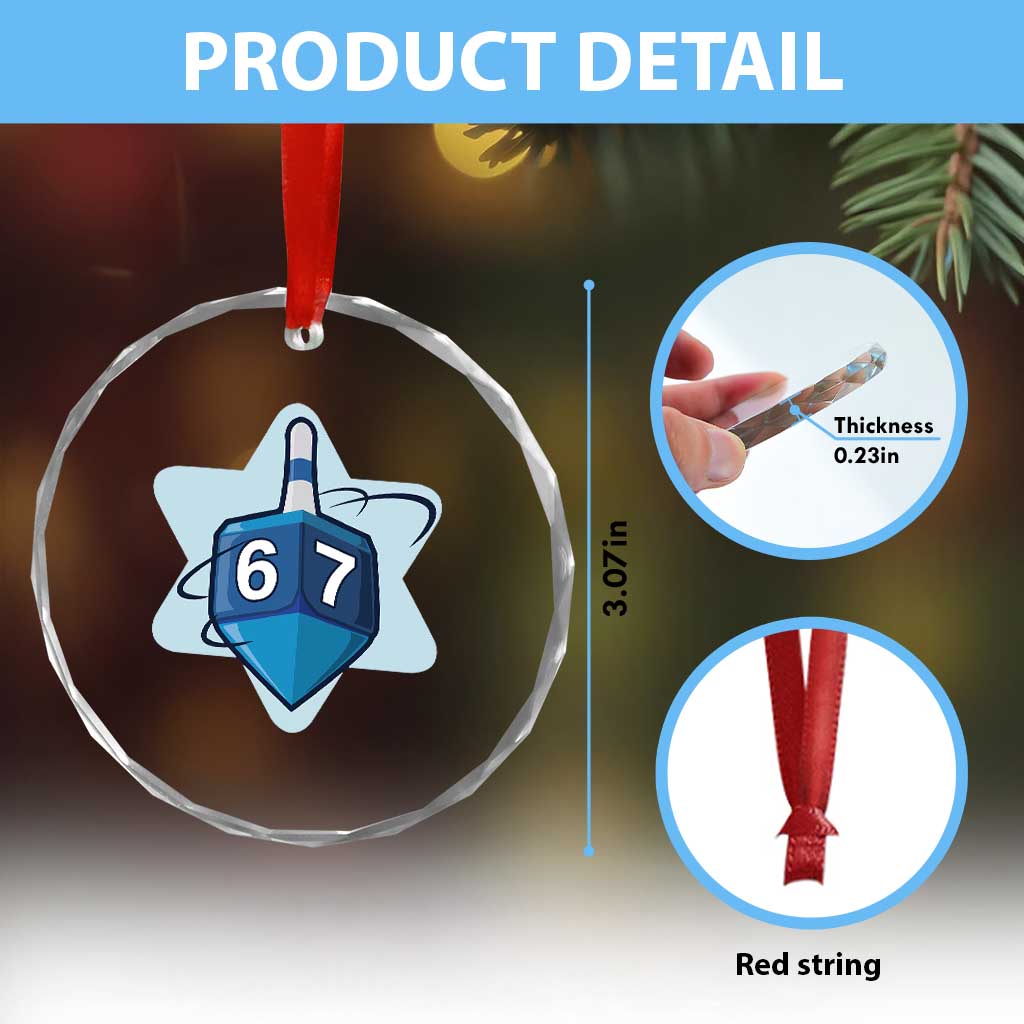 Funny Hanukkah 67 Crystal Glass Ornament Six Seven Meme Dreidel Star Of David - Wonder Print Shop