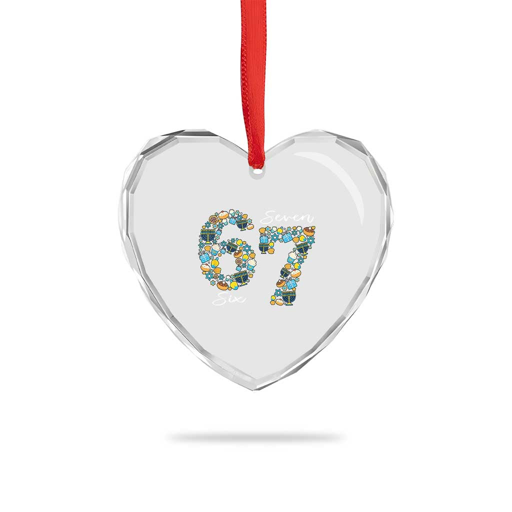 Funny Hanukkah 67 Heart Crystal Glass Ornament Six Seven Meme Chanukah Dreidel Gelt Star Of David - Wonder Print Shop