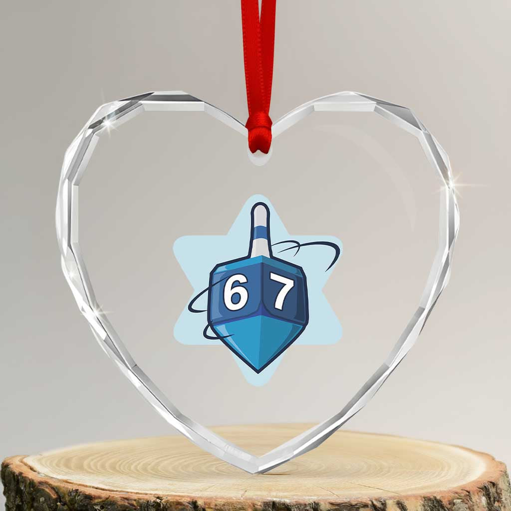 Funny Hanukkah 67 Heart Crystal Glass Ornament Six Seven Meme Dreidel Star Of David - Wonder Print Shop