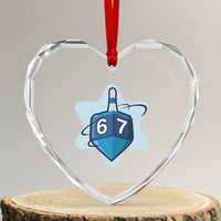 Funny Hanukkah 67 Heart Crystal Glass Ornament Six Seven Meme Dreidel Star Of David - Wonder Print Shop