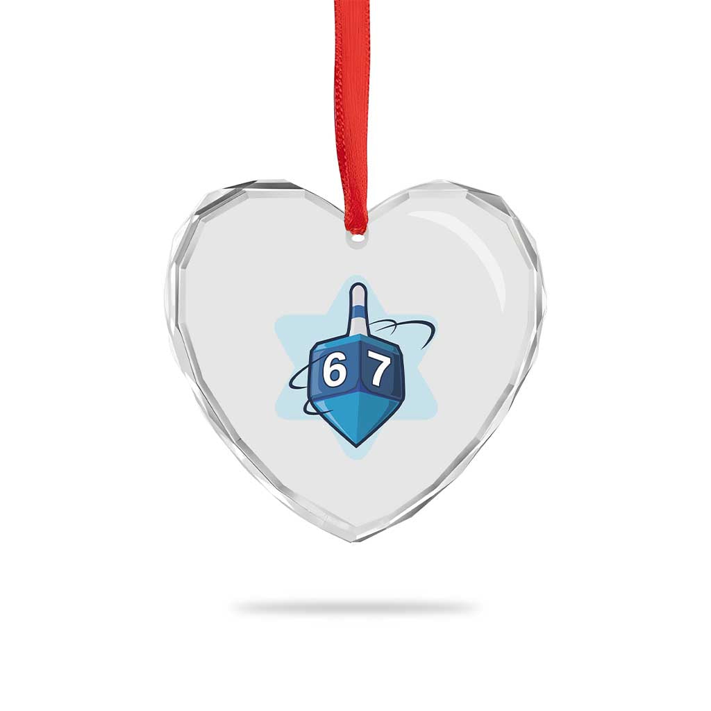 Funny Hanukkah 67 Heart Crystal Glass Ornament Six Seven Meme Dreidel Star Of David - Wonder Print Shop