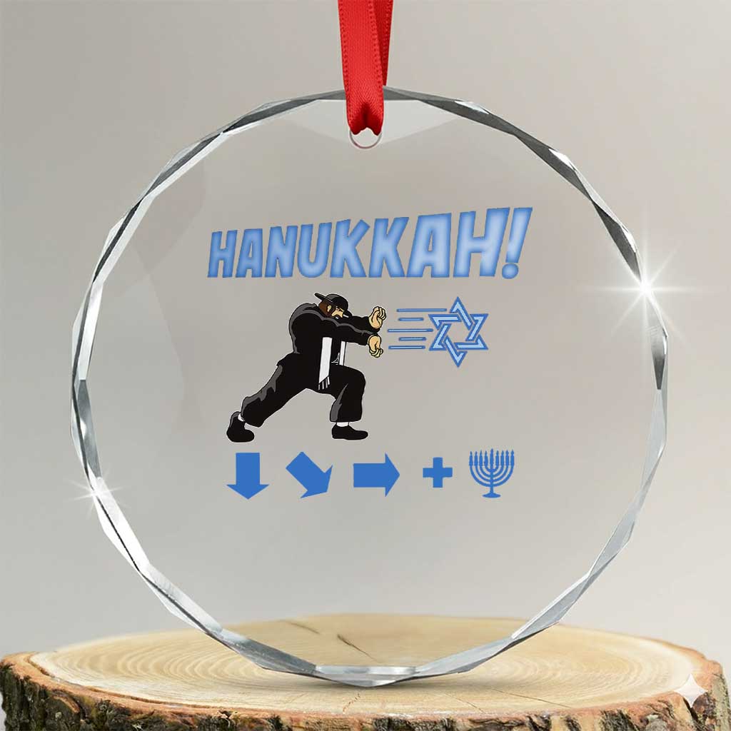 Funny Hanukkah Arcade Game Crystal Glass Ornament Jewish Fighter Menorah Star Of David - Wonder Print Shop