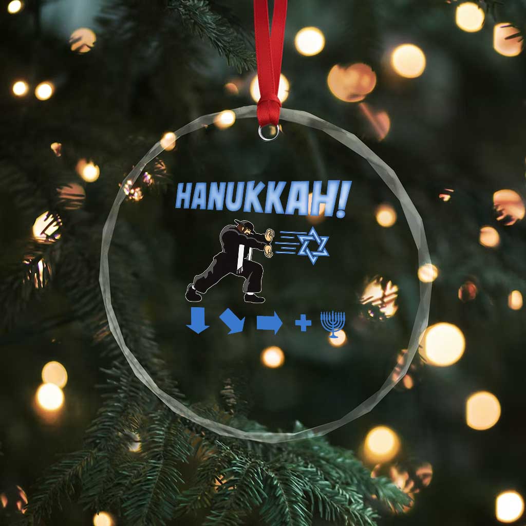 Funny Hanukkah Arcade Game Crystal Glass Ornament Jewish Fighter Menorah Star Of David - Wonder Print Shop