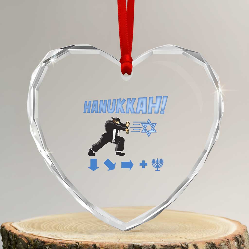 Funny Hanukkah Arcade Game Heart Crystal Glass Ornament Jewish Fighter Menorah Star Of David - Wonder Print Shop