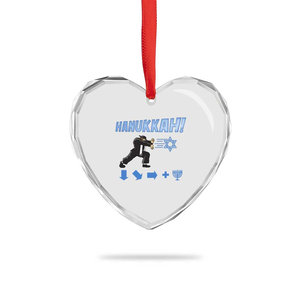 Funny Hanukkah Arcade Game Heart Crystal Glass Ornament Jewish Fighter Menorah Star Of David - Wonder Print Shop