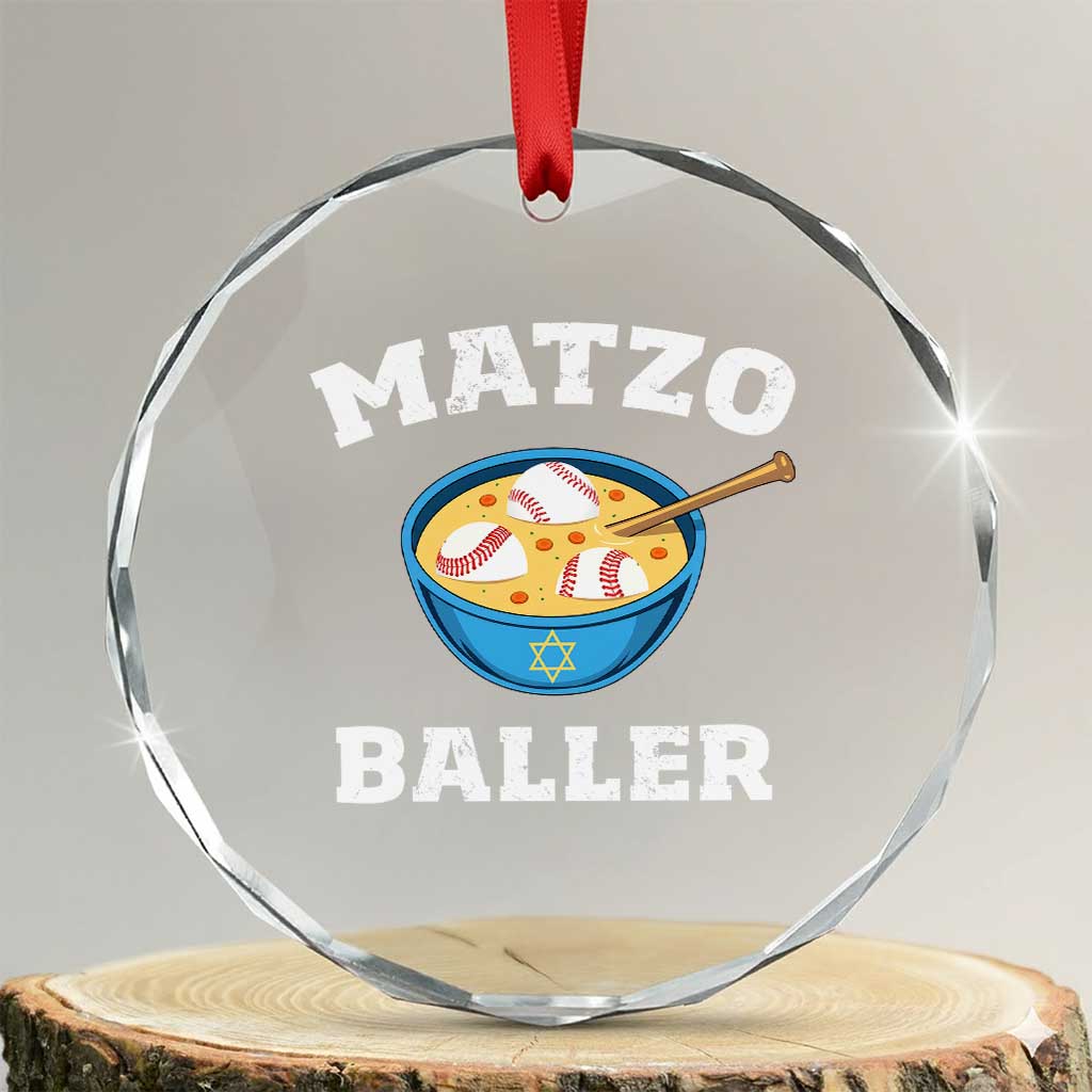 Funny Hanukkah Baseball Crystal Glass Ornament Matzo Baller Matzah Ball Jewish Chanukah Sports Lover - Wonder Print Shop