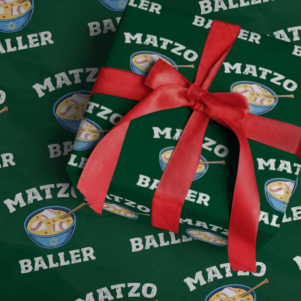 Funny Hanukkah Baseball Wrapping Paper Roll Matzo Baller Matzah Ball Jewish Chanukah Sports Lover - Wonder Print Shop