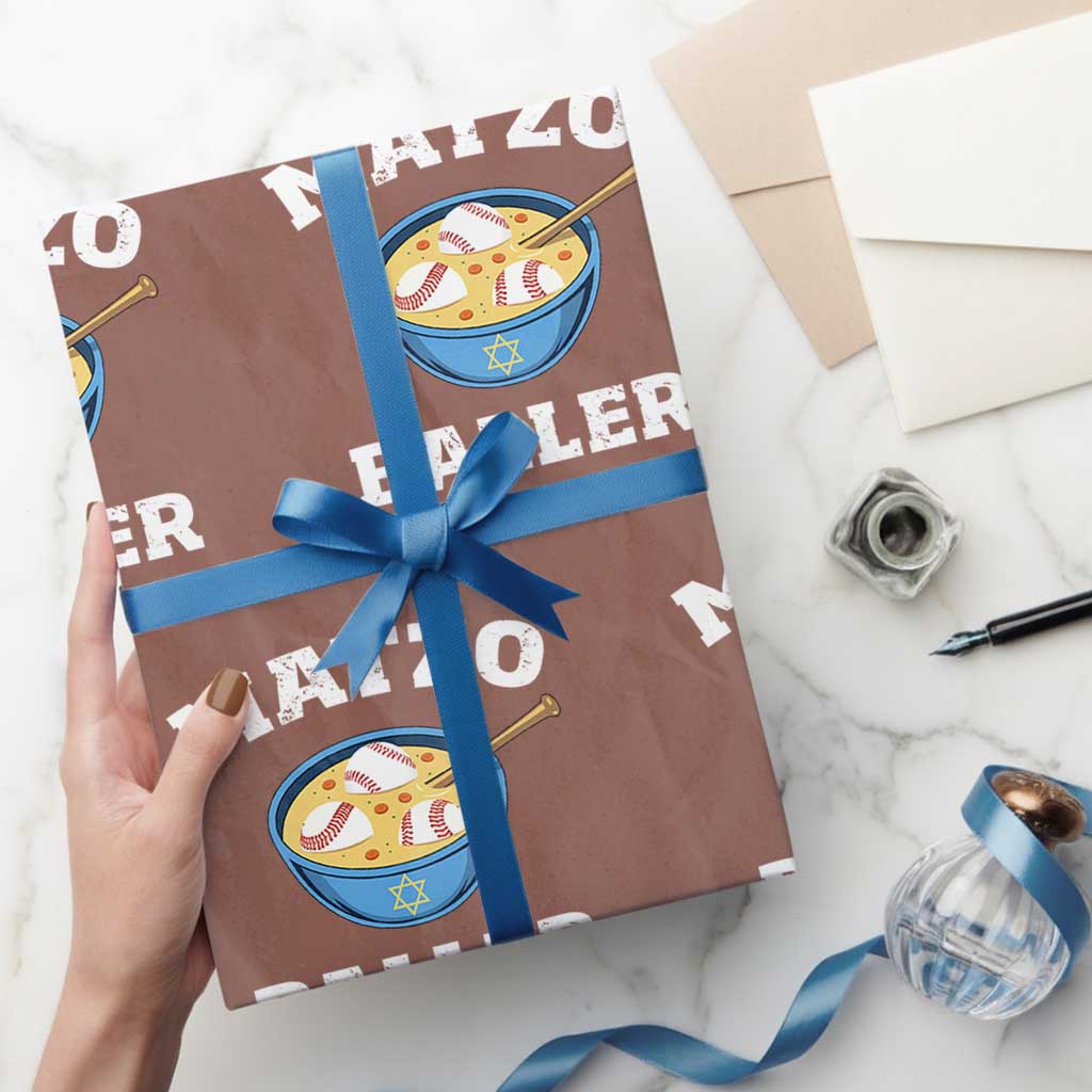 Funny Hanukkah Baseball Wrapping Paper Roll Matzo Baller Matzah Ball Jewish Chanukah Sports Lover - Wonder Print Shop
