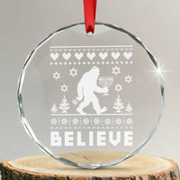 Funny Hanukkah Bigfoot Crystal Glass Ornament Believe Ugly Sweater Jewish Holiday Gift - Wonder Print Shop