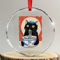 Funny Hanukkah Black Cat Eating Noodle Crystal Glass Ornament TS11