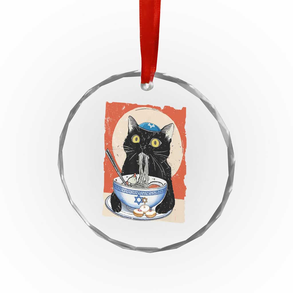 Funny Hanukkah Black Cat Eating Noodle Crystal Glass Ornament TS11