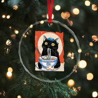 Funny Hanukkah Black Cat Eating Noodle Crystal Glass Ornament TS11