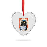 Funny Hanukkah Black Cat Eating Noodle Heart Crystal Glass Ornament - Wonder Print Shop