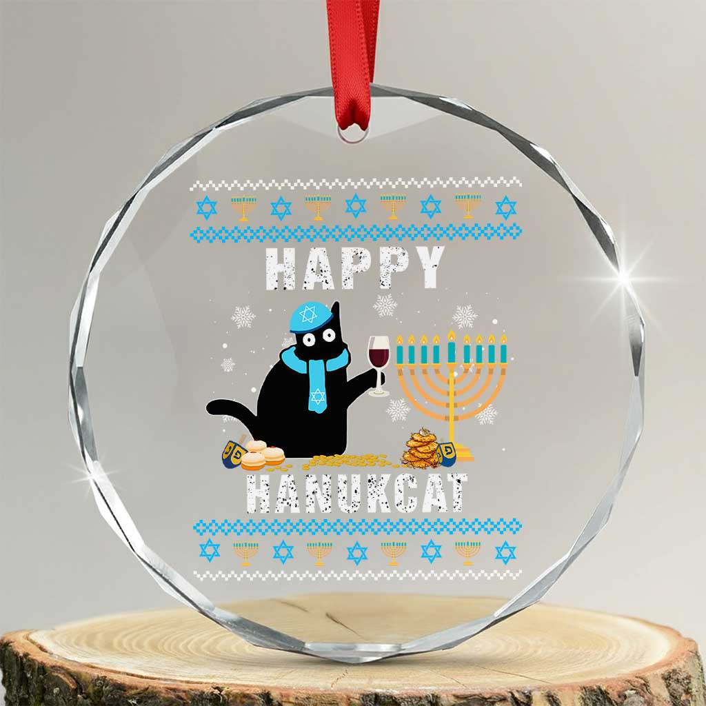 Funny Hanukkah Cat Crystal Glass Ornament Happy Hanukcat Drinking Black Cat Jewish Menorah Chanukah TS02