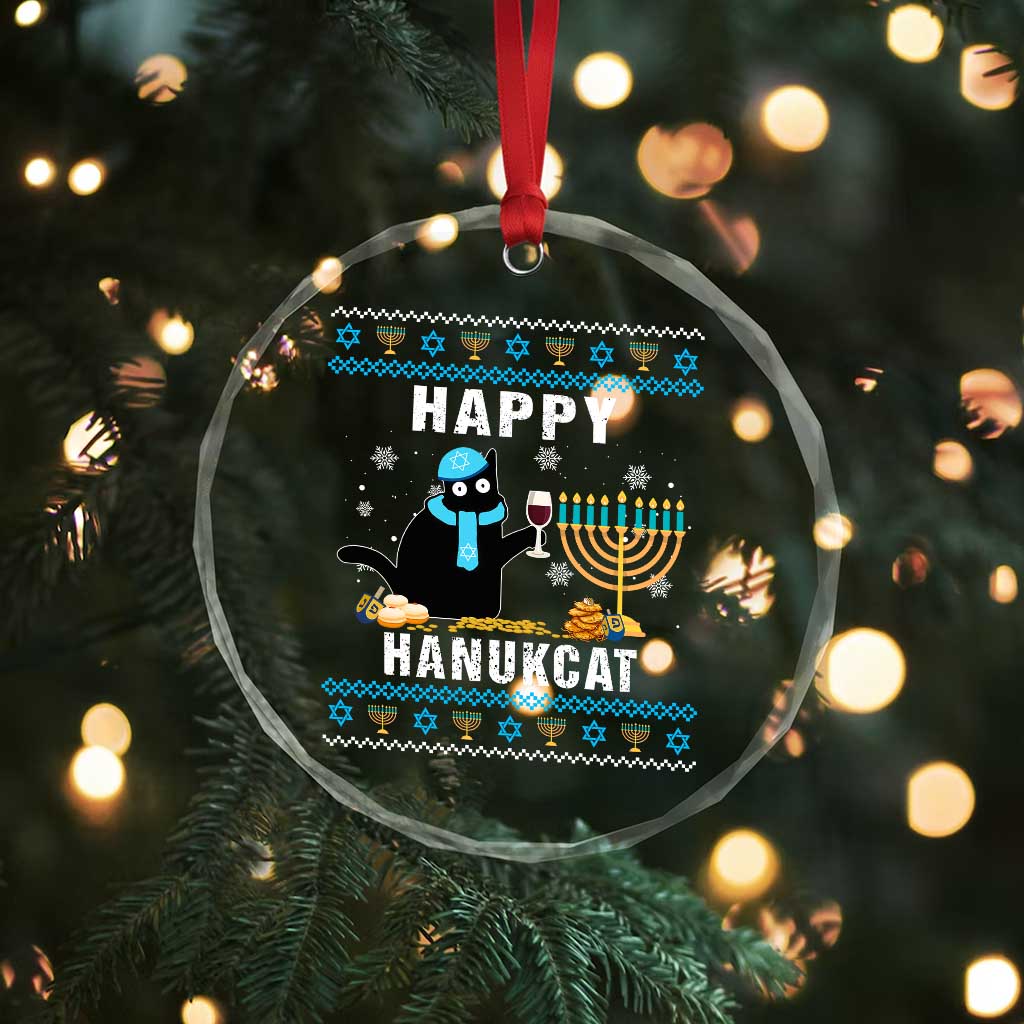 Funny Hanukkah Cat Crystal Glass Ornament Happy Hanukcat Drinking Black Cat Jewish Menorah Chanukah TS02
