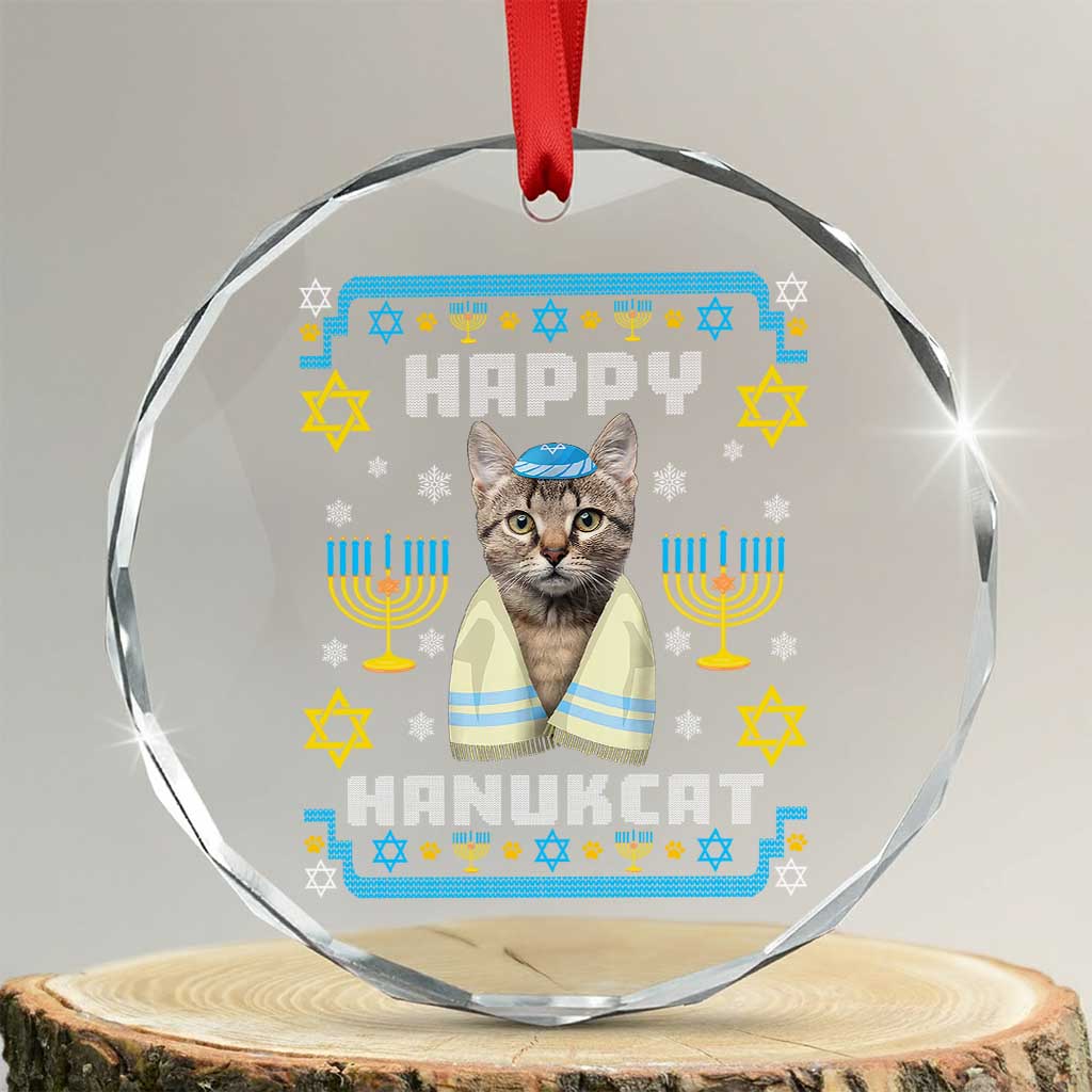 Funny Hanukkah Cat Crystal Glass Ornament Happy Hanukcat Menorah Ugly Chanukah Jewish Festival TS02