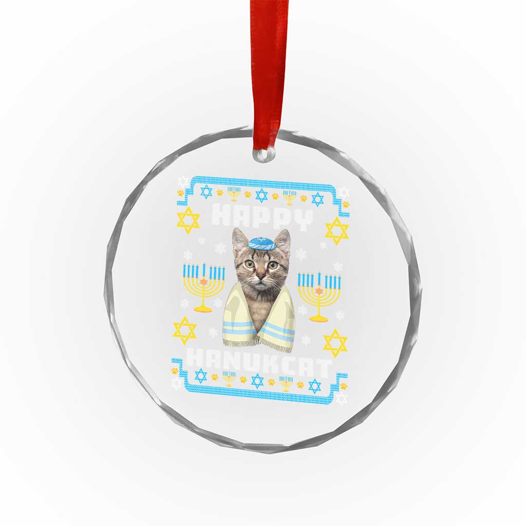 Funny Hanukkah Cat Crystal Glass Ornament Happy Hanukcat Menorah Ugly Chanukah Jewish Festival TS02