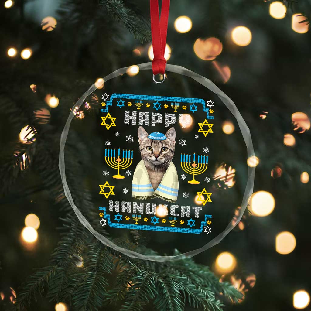 Funny Hanukkah Cat Crystal Glass Ornament Happy Hanukcat Menorah Ugly Chanukah Jewish Festival TS02