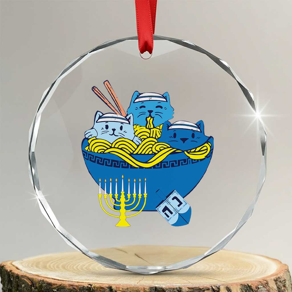 Funny Hanukkah Cat Crystal Glass Ornament Kawaii Cat Eating Ramen Anime Jewish Kitten TS09