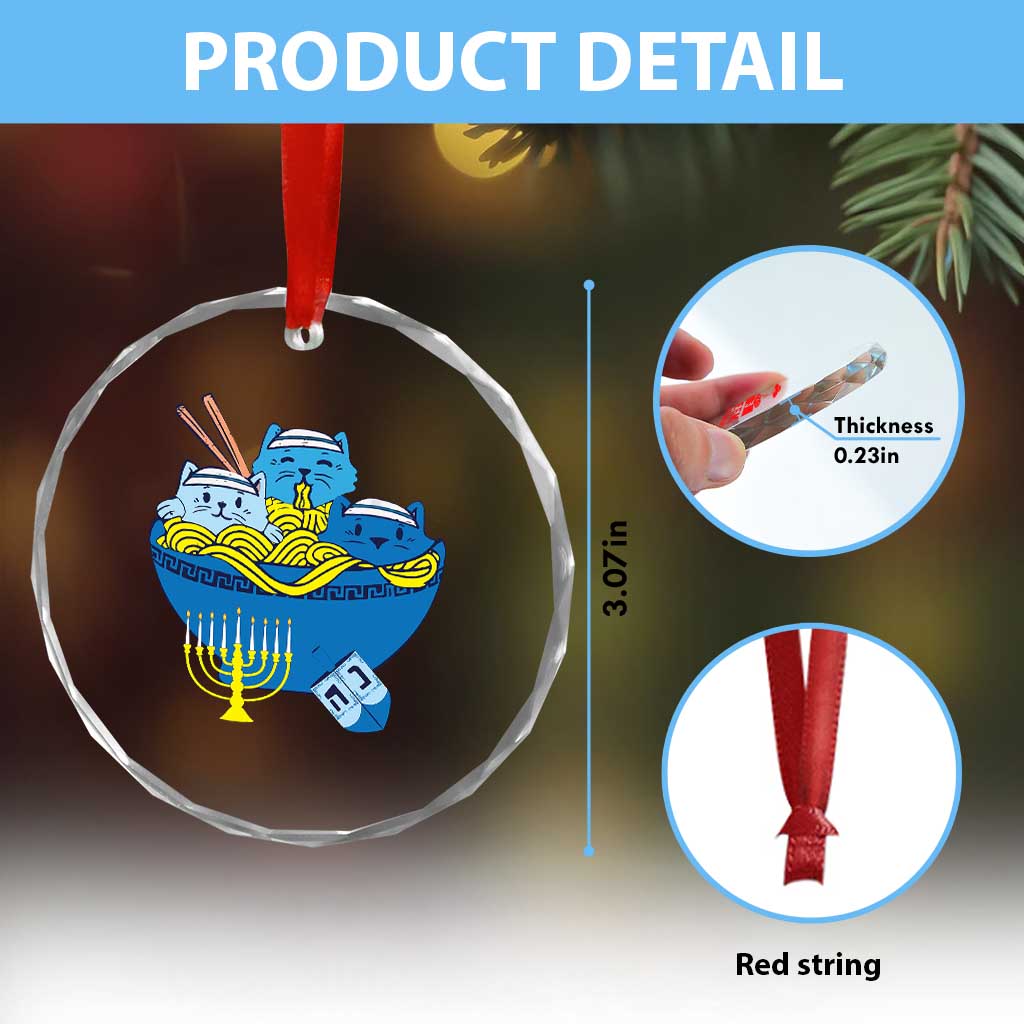 Funny Hanukkah Cat Crystal Glass Ornament Kawaii Cat Eating Ramen Anime Jewish Kitten TS09