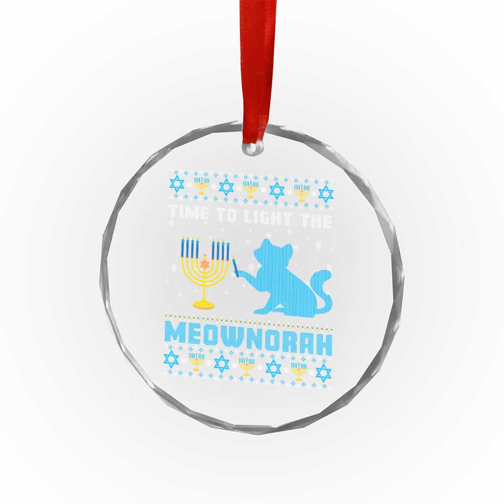 Funny Hanukkah Cat Crystal Glass Ornament Light The Meownorah Jewish Menorah Chanukah TS02