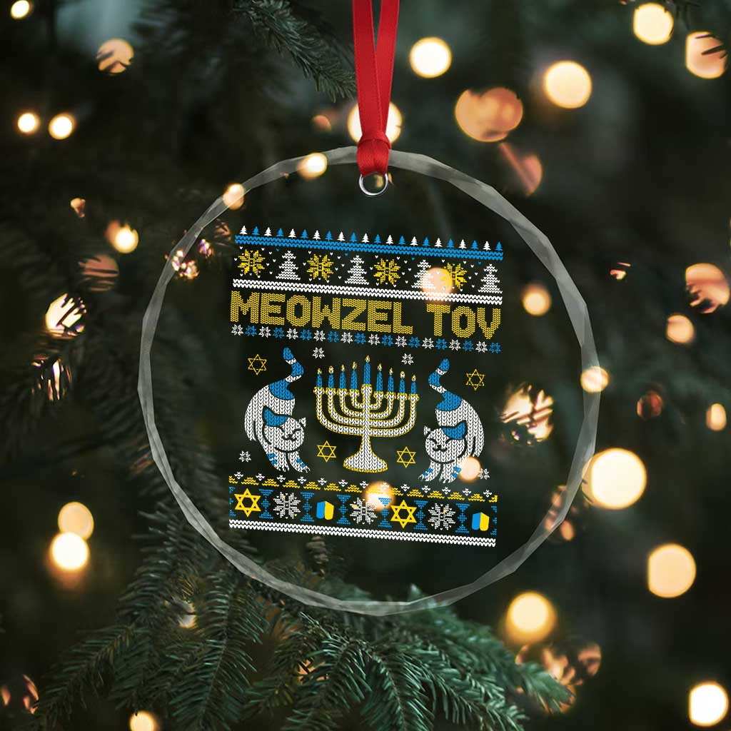 Funny Hanukkah Cat Crystal Glass Ornament Meowzel Tov Chanukah Jewish Ugly Sweater Hanukkah TS02
